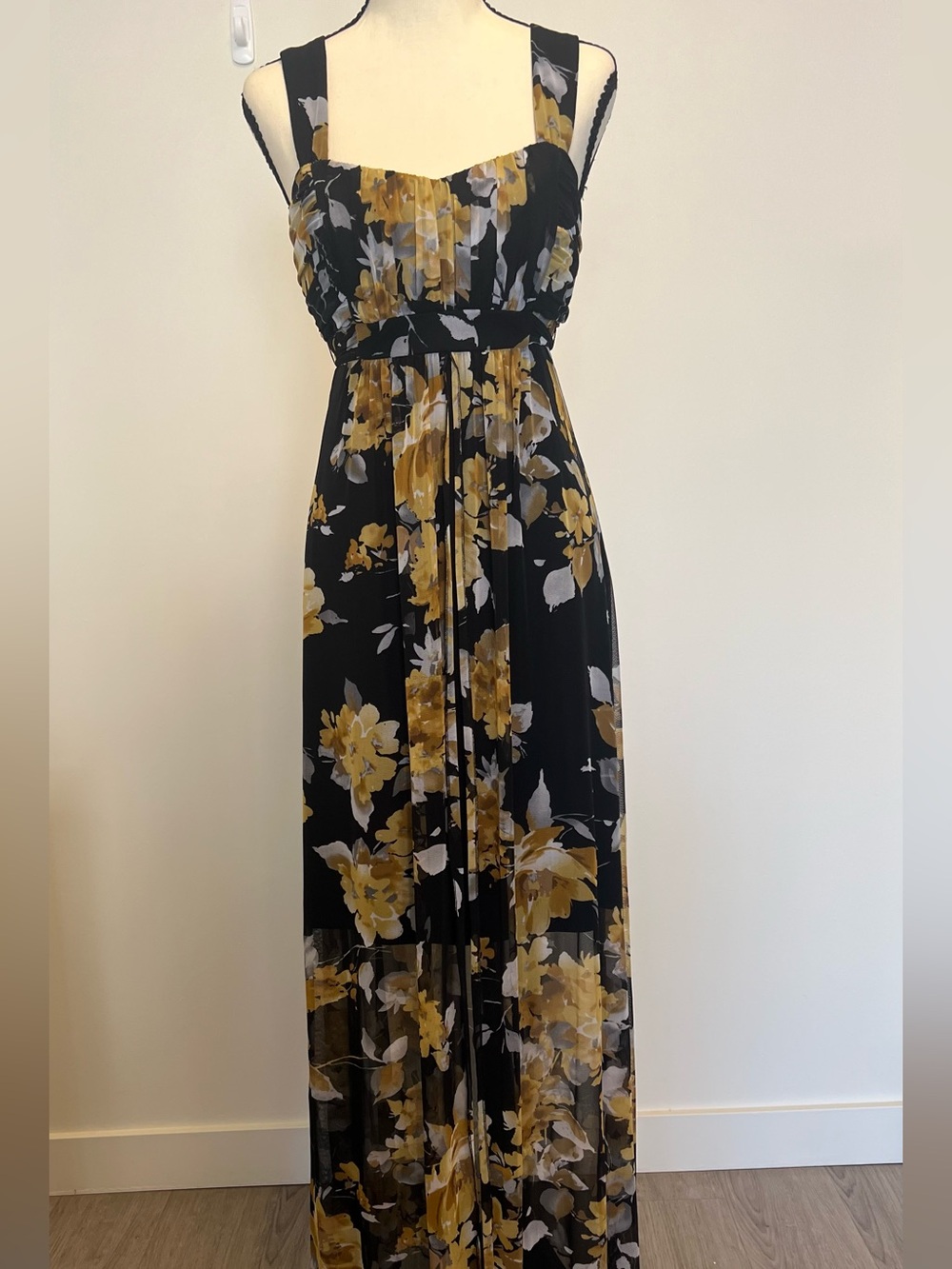 connected apparel Black Maxi Dress with Yellow Floral Print